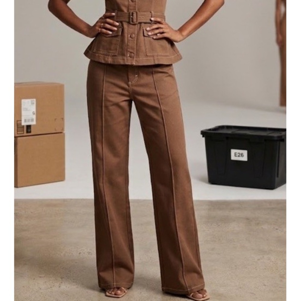 Solid Brown Women Straight Leg Pants NWT Size M